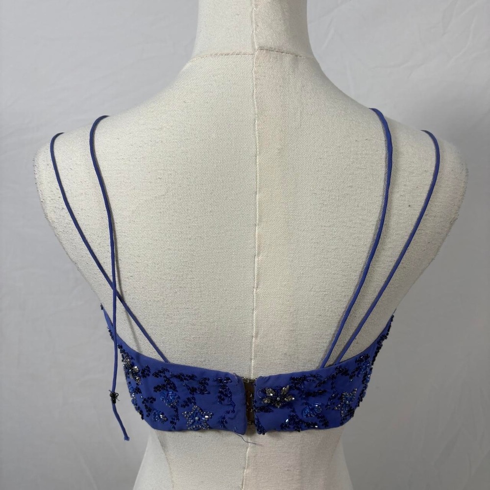 Precious Formals purple blue sequin floral crop top size 6 vintage whimsy - Picture 2 of 8